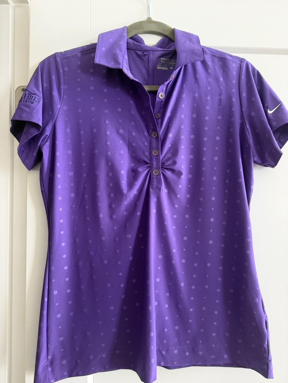 Nike Women’s Purple Polka Dot Short-Sleeve Button Front Polo